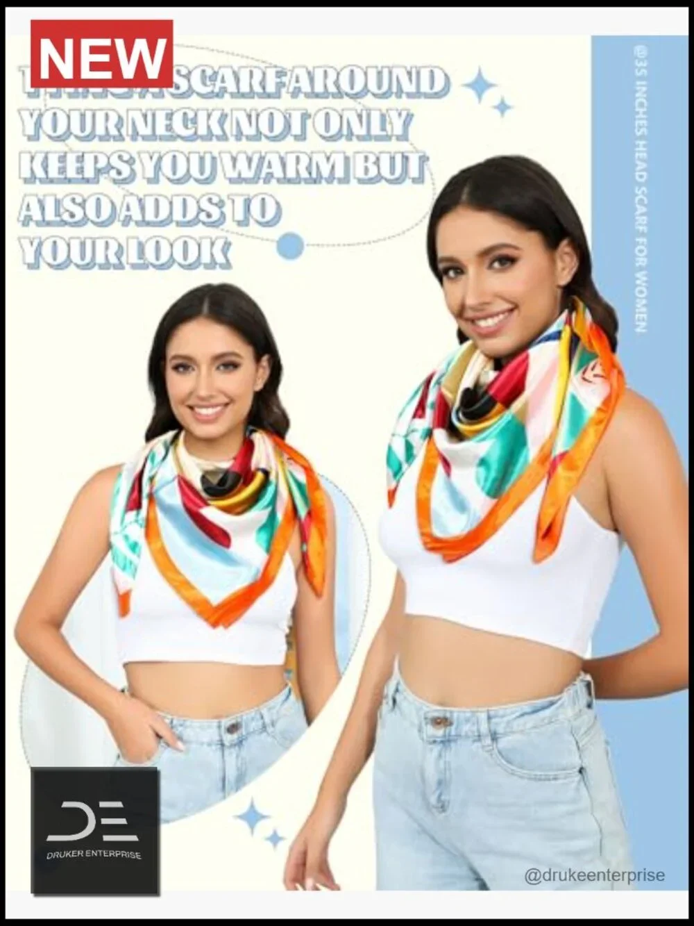 3 Pack Large Square Satin Head Scarf - Silk Feel Bandana Hair Wrap
